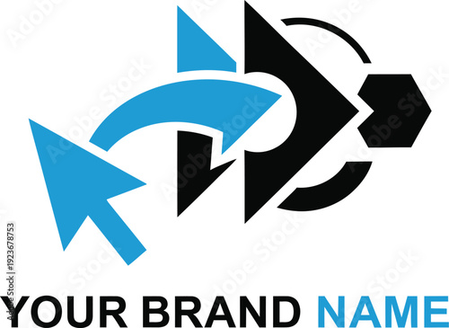 A modern logo design with arrows and a placeholder for a brand name