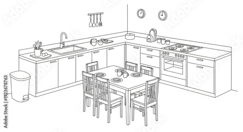 Kitchen design with dining table and chairs, a functional and stylish space.