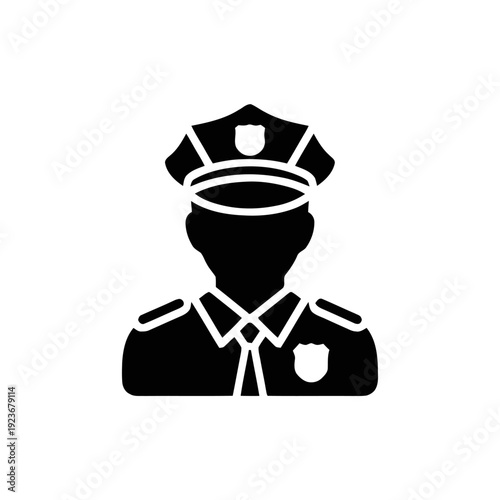Silhouette portrait of a police officer in uniform with hat and badge