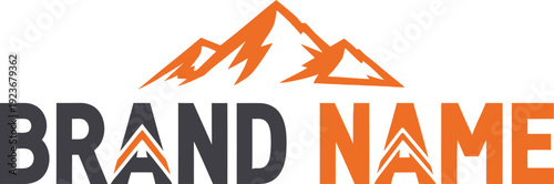 A modern logo design featuring a mountain range and brand name on a white background