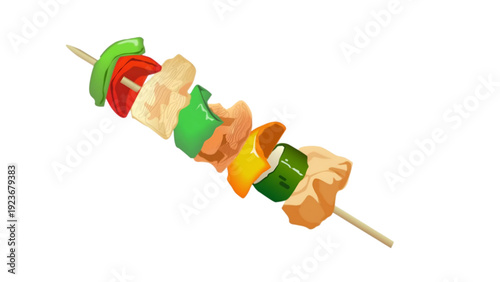 Delicious Grilled Chicken and Vegetable Kabob Skewer Isolated on White Background