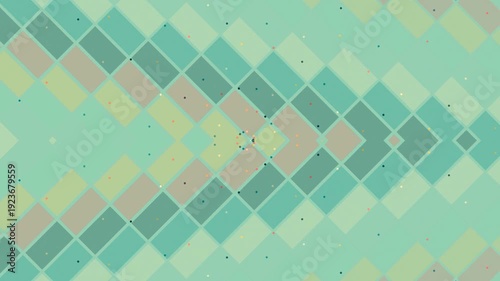 Geometric pattern of pastel green, blue, and beige squares on a light teal background