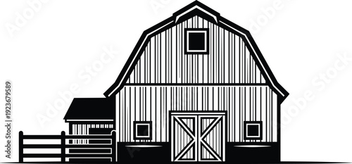 Rural wooden barn farmhouse agriculture building countryside farm storage stable vector illustration isolated country farm structure icon