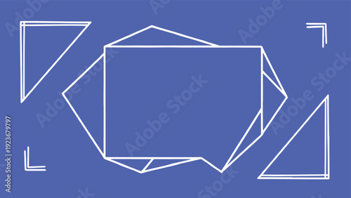White Minimalist Geometric Wireframe Outline Shapes on Lavender Blue Background