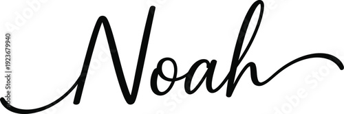 A simple and elegant black cursive text of the name Noah on a white background