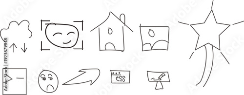 Hand Drawn Doodle UI Icons Set – Minimal Line Art Web Interface Elements Collection