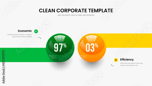 Professional Launch 2 Element Graph Slideshow Template. Sales Showcase Two Option Infographic Slide Layout. Enterprise Portfolio Frame Design Vector Illustration.