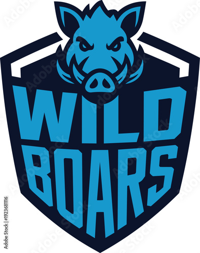 Esport logo template with boar illustration, modern badge for gaming team, esport emblem