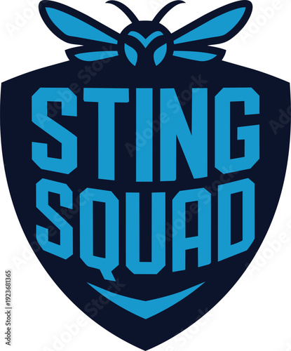 Hornet sting squad mascot logo design for competitive gaming team with insect icon and shield