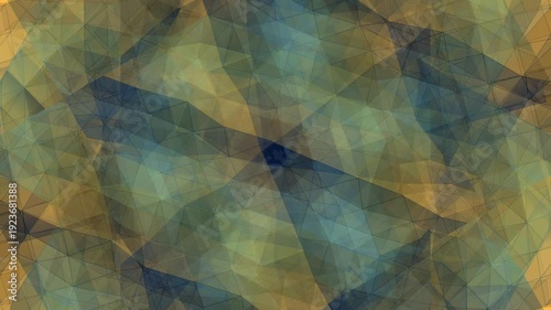 Abstract geometric pattern with overlapping triangles in shades of blue and gold on a textured background