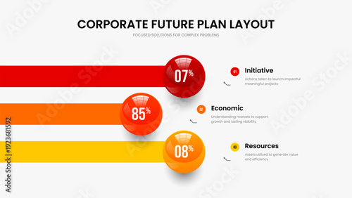 Professional Launch Three Step Graph Presentation Design. Medical Performance Slideshow Template Vector Illustration. Service Growth 3 Element Chart Frame Layout.