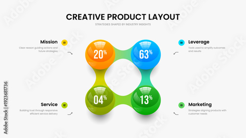 Professional Overview Four Step Diagram Frame Template. Clean Visualization Slide Layout Vector Illustration. Minimalist Insight 4 Element Graph Slideshow Design.