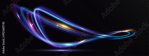 Abstract neon light trails forming a smooth dynamic curve, symbolizing speed, energy flow and futuristic motion on a dark background.
