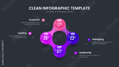 Service Performance Frame Design Vector Illustration. Sales Introduction Four Element Chart Slide Layout. Minimal Launch 4 Step Infographic Slideshow Template.