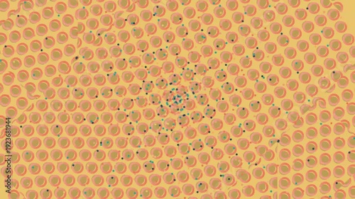 Close-up of a honeycomb with bees flying around it in a warm, golden light