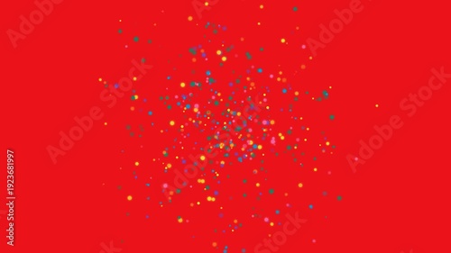 Vibrant confetti exploding against a solid red background with a white lower section