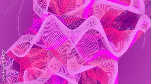Vibrant pink and purple mesh waves on a solid purple background with a futuristic feel.