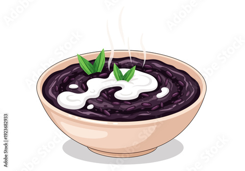 Indonesian Black Glutinous Rice Porridge Flat Design Food Vector