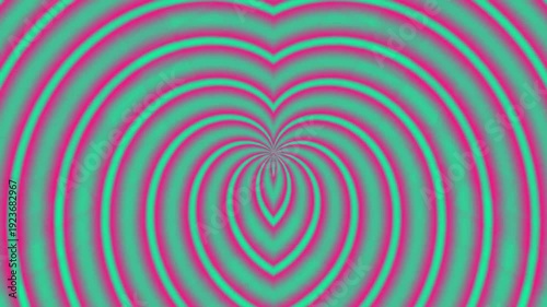 Vibrant heart-shaped optical illusion with pink and green concentric circles