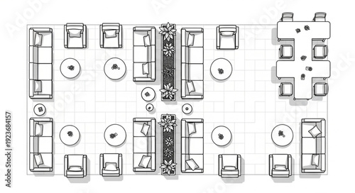 Detailed architectural floor plan showcasing furniture arrangement and interior design layout.