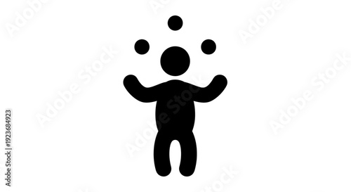 Person juggling multiple objects in a simple illustration, viewed from the front, against a plain background like byo (176)