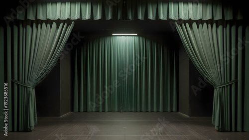 Wallpaper Mural Green curtains on stage with spotlight Torontodigital.ca