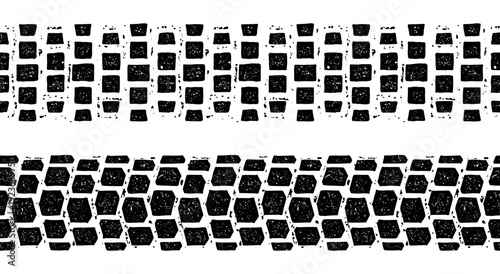 Seamless Off Road Tire Tread Pattern Black and White Grunge Texture Background