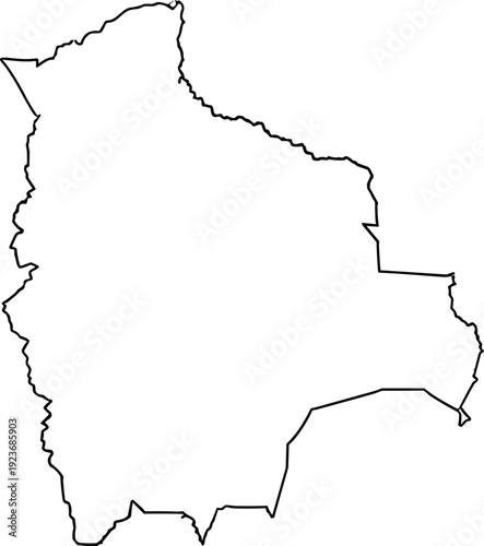 Minimalist black and white outline map of Bolivia isolated on white background with precise national borders for travel and educational design projects