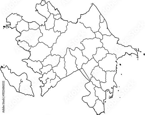 Blank administrative outline map of Azerbaijan with regional borders and Nakhchivan exclave for educational geography projects coloring pages and infographic design
