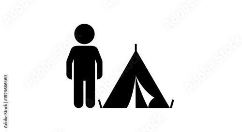 Person standing next to a tent in the outdoors on a campsite byo 158