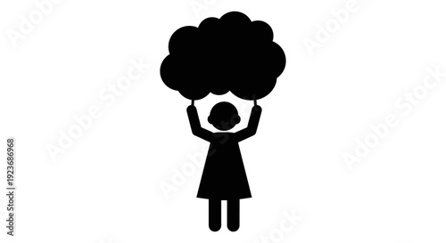 Woman holding big cloud on head byo 180