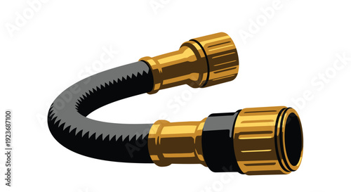 Flexible hose connector with gold fittings isolated on white background