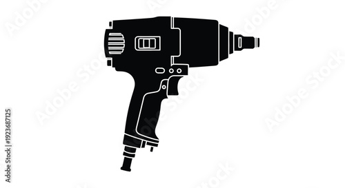 Black silhouette of a professional impact wrench tool isolated on white