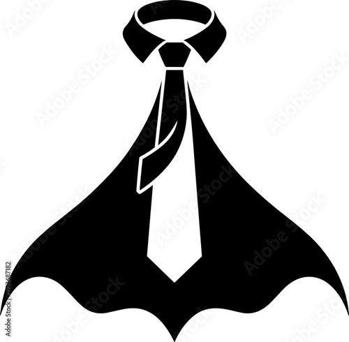 Dynamic Superhero Tie & Cape Vector Icon: Elegant Black Formal Wear with a Mysterious, Powerful Twist – Ideal for Business, Entertainment, and Branding Designs.