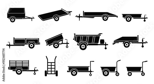 Various trailer types illustrated in a black and white graphic