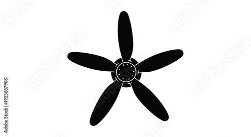 Simple black and white illustration of a five bladed aircraft propeller