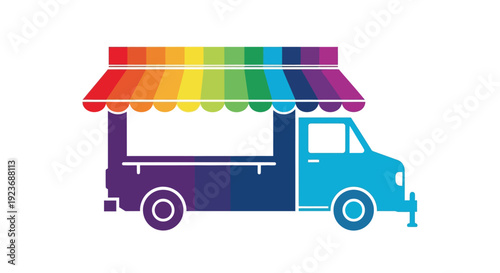 Colorful food truck illustration with a vibrant rainbow awning