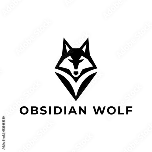 Obsidian Wolf Logo Vector Illustration, Geometric Black and White Wolf Head Mascot, Minimalist Wild Animal Design