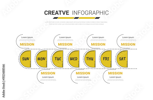 Week timeline, Diagram calendar 7 day, 7 options, infographic design vector and Presentation can be used for workflow layout, process diagram, flow chart.