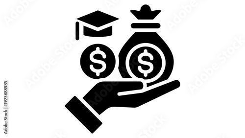 Education Investment Concept with Graduation Cap and Money Bag in Hand Vector