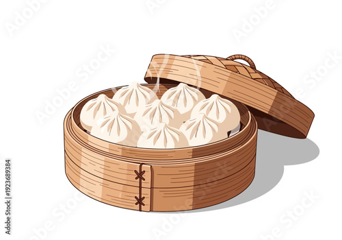 Hot Traditional Bakpao in Dandang Kukusan Flat Design Vector