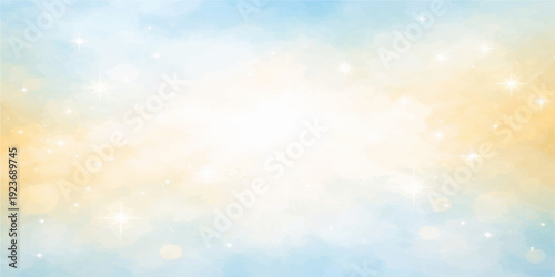 Beautiful abstract light background featuring bright white clouds in a clear blue summer sky with sunny bokeh and a peaceful atmosphere