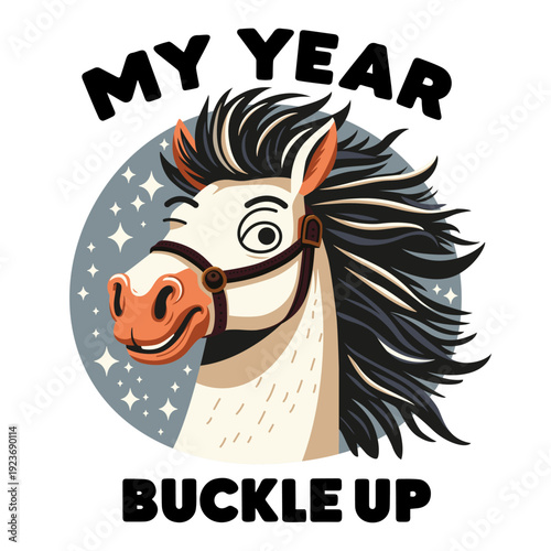Portrait of a caricature of a winking horse, the symbol of the year.