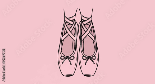 Simple line art of ballet pointe shoes on a pink background