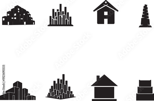 Minimalist black and white silhouette of a modern architectural structure