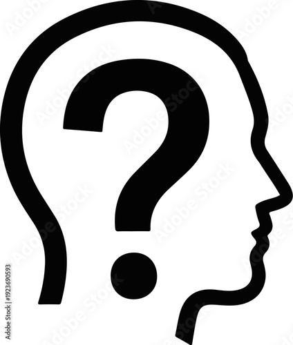 Silhouette of a human head with a question mark inside, representing thought