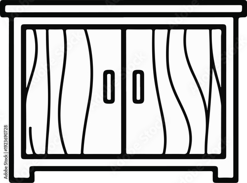 Simple line drawing of a wooden cabinet with double doors