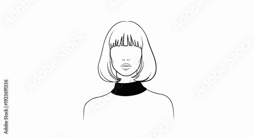Minimalist line art of a woman with bob haircut and turtleneck