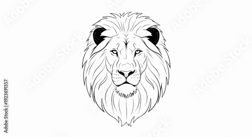 Minimalist line art portrait of a lion's head with a flowing mane
