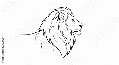 Minimalist outline of a majestic lion's head and mane facing right